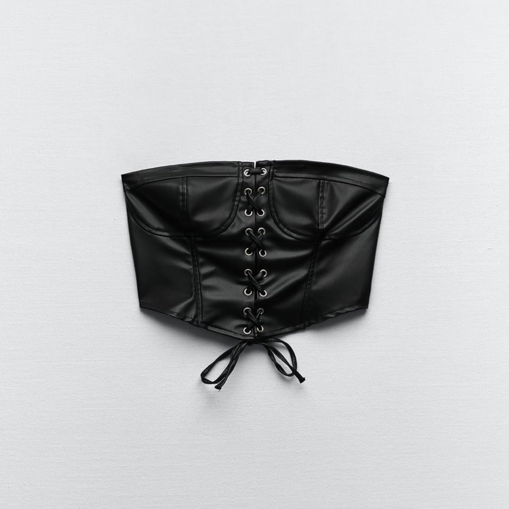 Zara faux leather corset- black